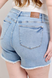 Judy Blue Full Size Tummy Control Raw Hem Denim Shorts Plus Size