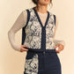 Davi & Dani Lace Patch Open Front Denim Vest - DAVERRI FASHIONS
