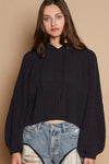 POL Back Open Slit Balloon Sleeve Crop Hooded Sweater - DAVERRI FASHIONS