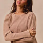SO ME Mineral Washed Waffle Top With Puff Sleeves - DAVERRI FASHIONS