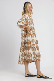 Umgee Mix Abstract Floral Print Midi Dress | Midi Dresses Daverri Fashions