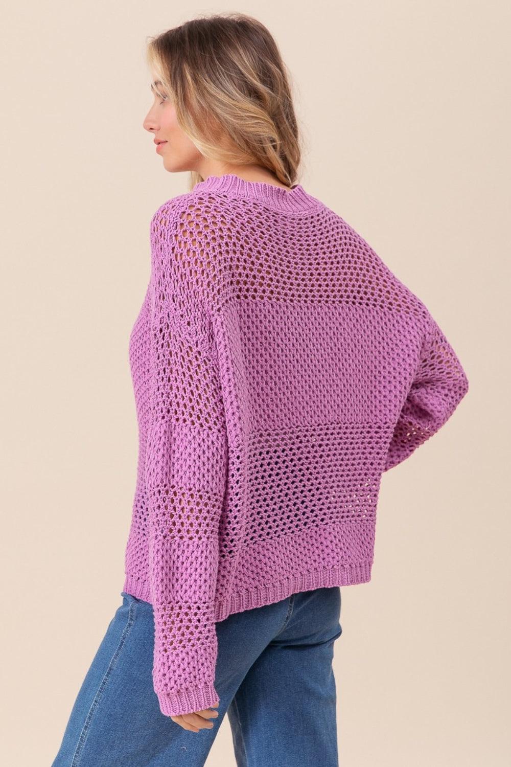 BiBi Openwork Long Sleeve Knit Top Sweaters