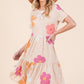 BOMBOM Floral Round Neck Short Sleeve Tiered Dress