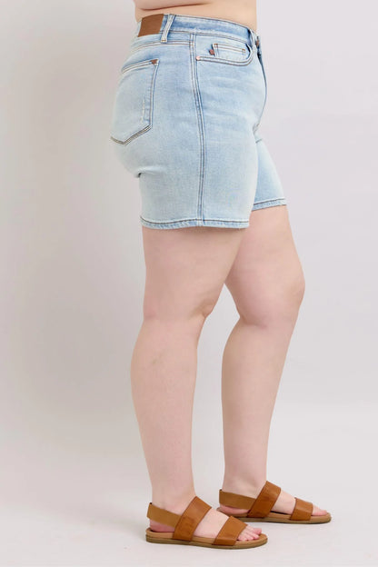 Judy Blue Full Size 2 Button Denim Shorts with Pockets Plus Size - DAVERRI FASHIONS