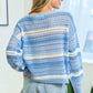 First Love Striped Long Sleeve Openwork Knit Top Sweaters