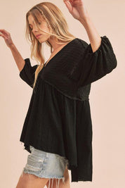 Aemi + Co High-Low Frayed Hem V-Neck Blouse | Blouses Daverri Fashions