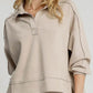 Umgee Exposed Seam Long Sleeve Polo Top with Side Slit