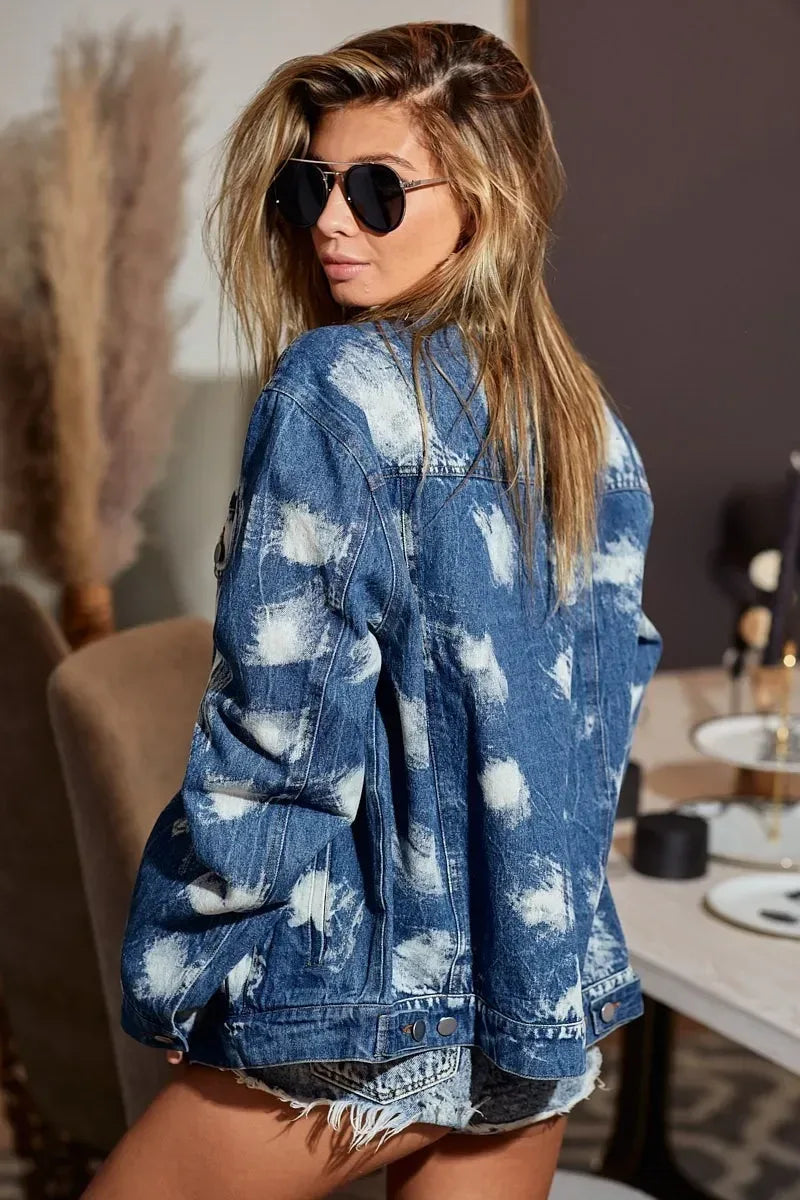 BiBi Washed Tie Dye Denim Jacket - DAVERRI FASHIONS