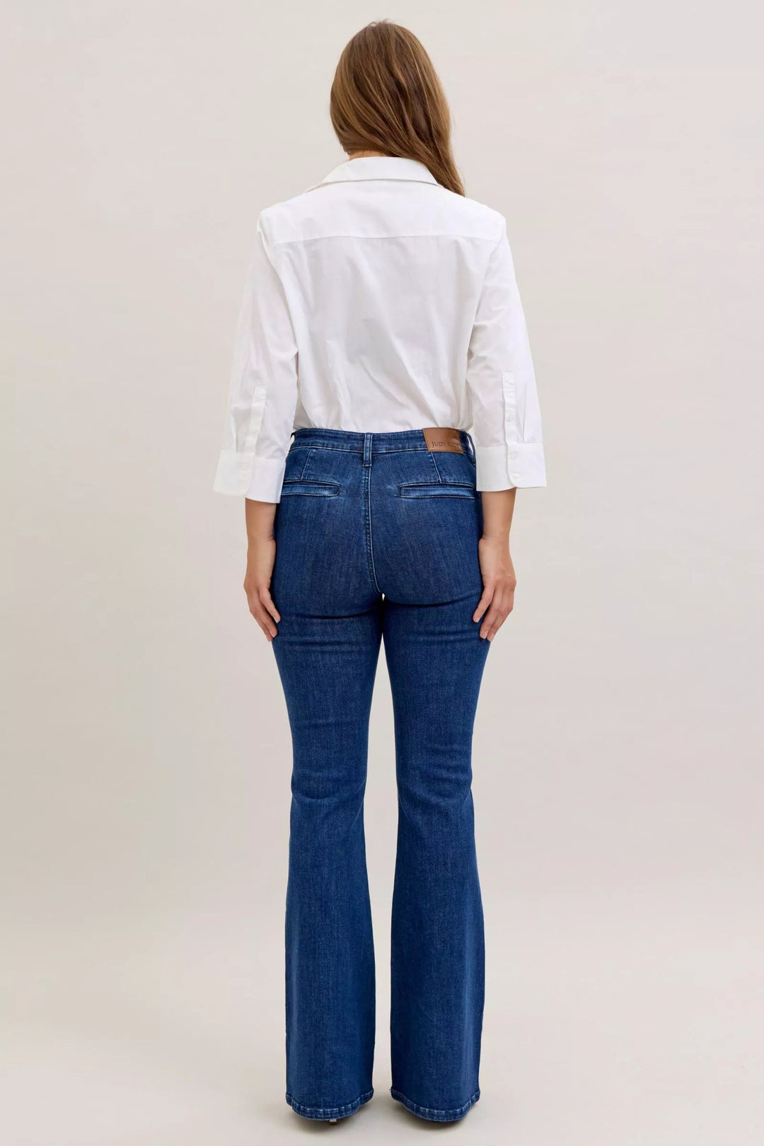 Judy Blue High Waist Flare Jeans with Front Patch Pockets | Jeans Daverri Fashions