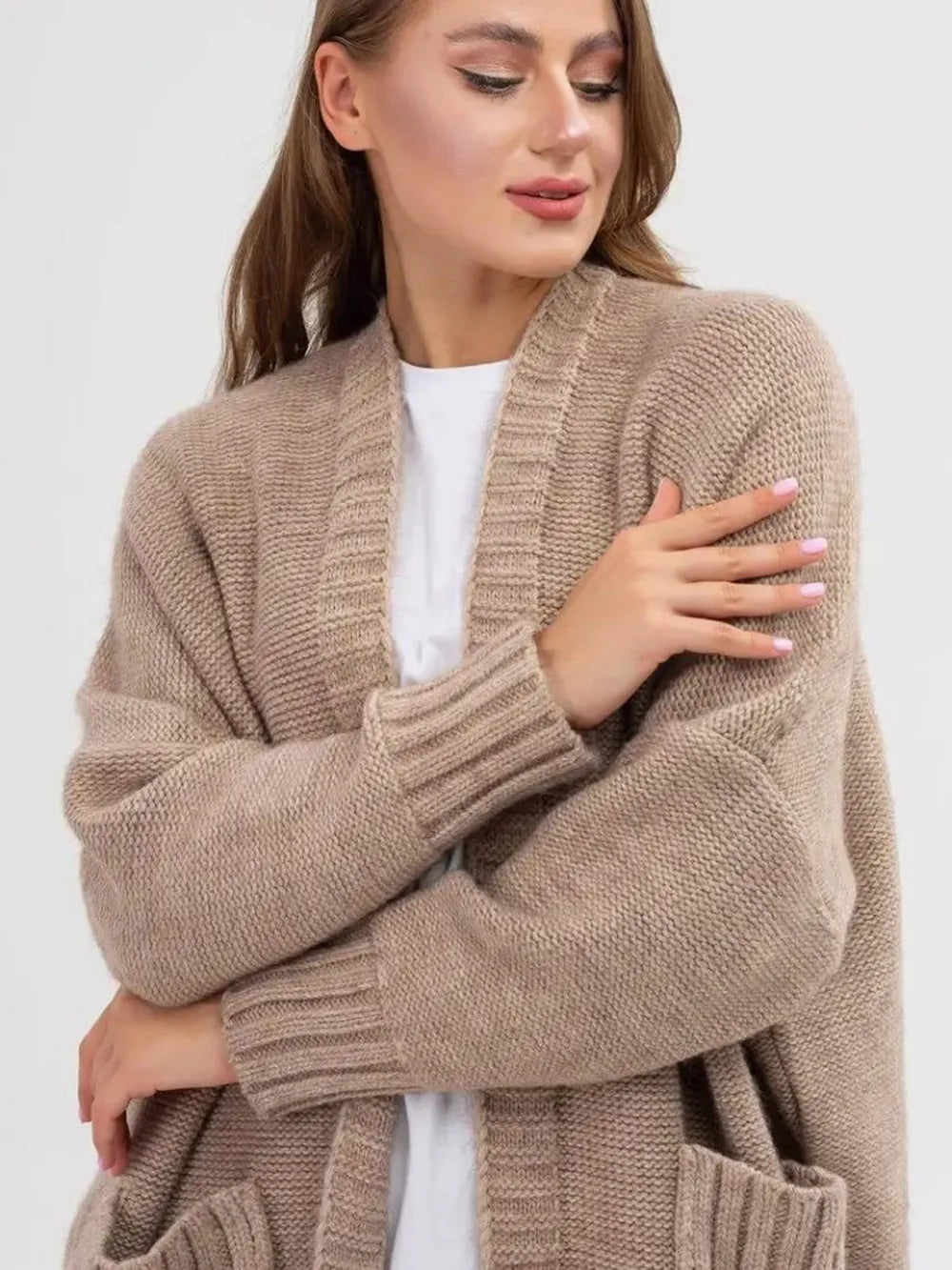 Pocketed Open Front Long Sleeve Longline Cardigan | Cardigans Daverri Fashions
