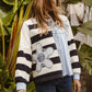 BiBi patchwork striped round neck sweatshirt with starfish applique