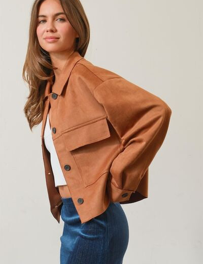 HYFVE Suede Button Down Cropped Jacket Jackets