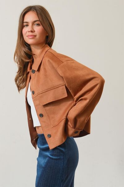 HYFVE Suede Button Down Cropped Jacket Jackets