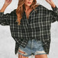 Aemi + Co Side Slit High-Low Plaid Long Sleeve Polo Shirt - DAVERRI FASHIONS