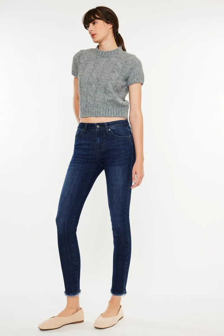 Kancan High-Rise Slim Fit Raw Hem Ankle Jeans Jeans