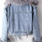 Full Size Faux Fur Collar Denim Jacket Plus Size - DAVERRI FASHIONS