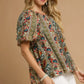 Umgee Boho Floral Stripe Puff Sleeve Blouse - DAVERRI FASHIONS