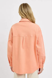 RISEN Full Size Button Down Long Sleeve Denim Shacket with Chest Pockets Plus Size | Daverri Fashions