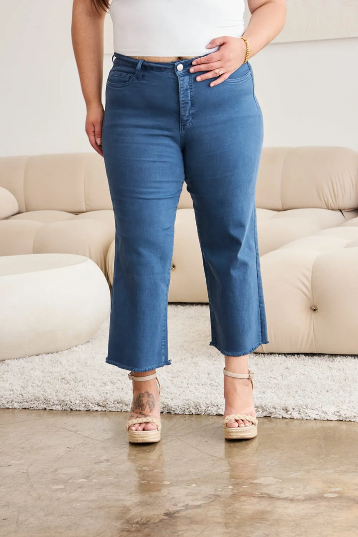 RFM Crop Chloe Tummy Control High Waist Raw Hem Jeans Jeans