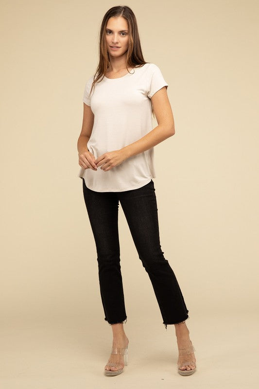 Flowy Round Hem Rayon Short Sleeve Top T-Shirts