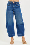 Blue denim wide-leg high-waist jeans with rolled cuffs by RISEN
