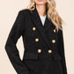Mittoshop Plaid Texture Double-Breasted Long Sleeve Blazer Black
