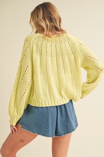 Aemi + Co Cable-Knit Openwork Round Neck Sweater Sweaters