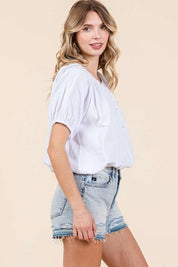 Mittoshop Linen Two-Way Short Sleeve Crop Blouse