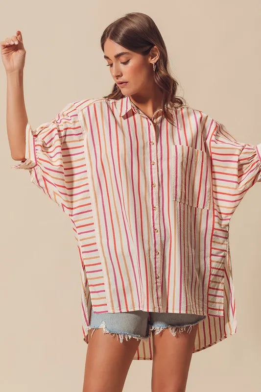 SO ME Multicolored Stripe Button Down Shirt