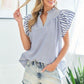 First Love Blue Striped Flutter Sleeve Blouse Blue Blouses