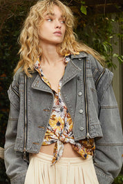 POL Cropped Denim Jacket with Functional Zipper Detail | Jackets Daverri Fashions