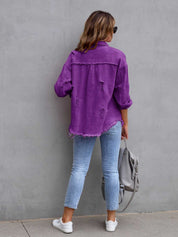 Distressed Drop Shoulder Denim Jacket | Denim Jackets Daverri Fashions