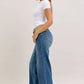 Judy Blue mid-rise wide-leg jeans with corduroy waist and light wash