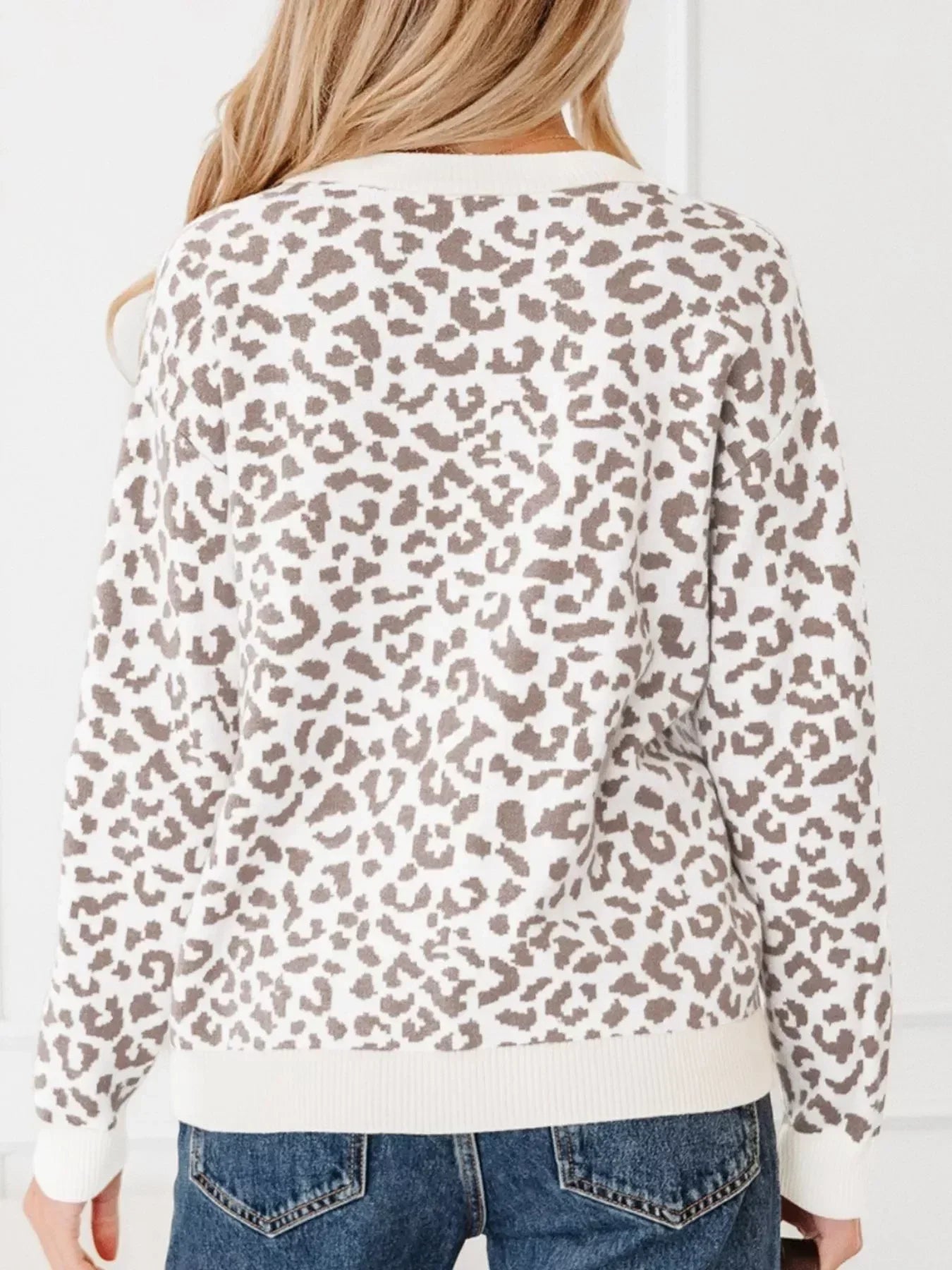 Leopard Drop Shoulder Chunky Knitted Cardigan - DAVERRI FASHIONS