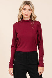 Mittoshop Mock Neck Rib Knit Long Sleeve Crop Top