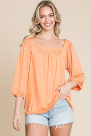 Culture Code Square Neck Puff Sleeve Top Salmon M Shirts & Tops