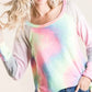 BiBi Tie Dye Terry Top with Color Block Pointelle Knit - DAVERRI FASHIONS