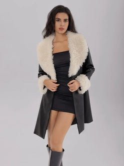 Fuzzy Long Sleeve Longline Coat - DAVERRI FASHIONS