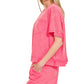 Zenana fuchsia pink distressed denim oversized top and shorts set