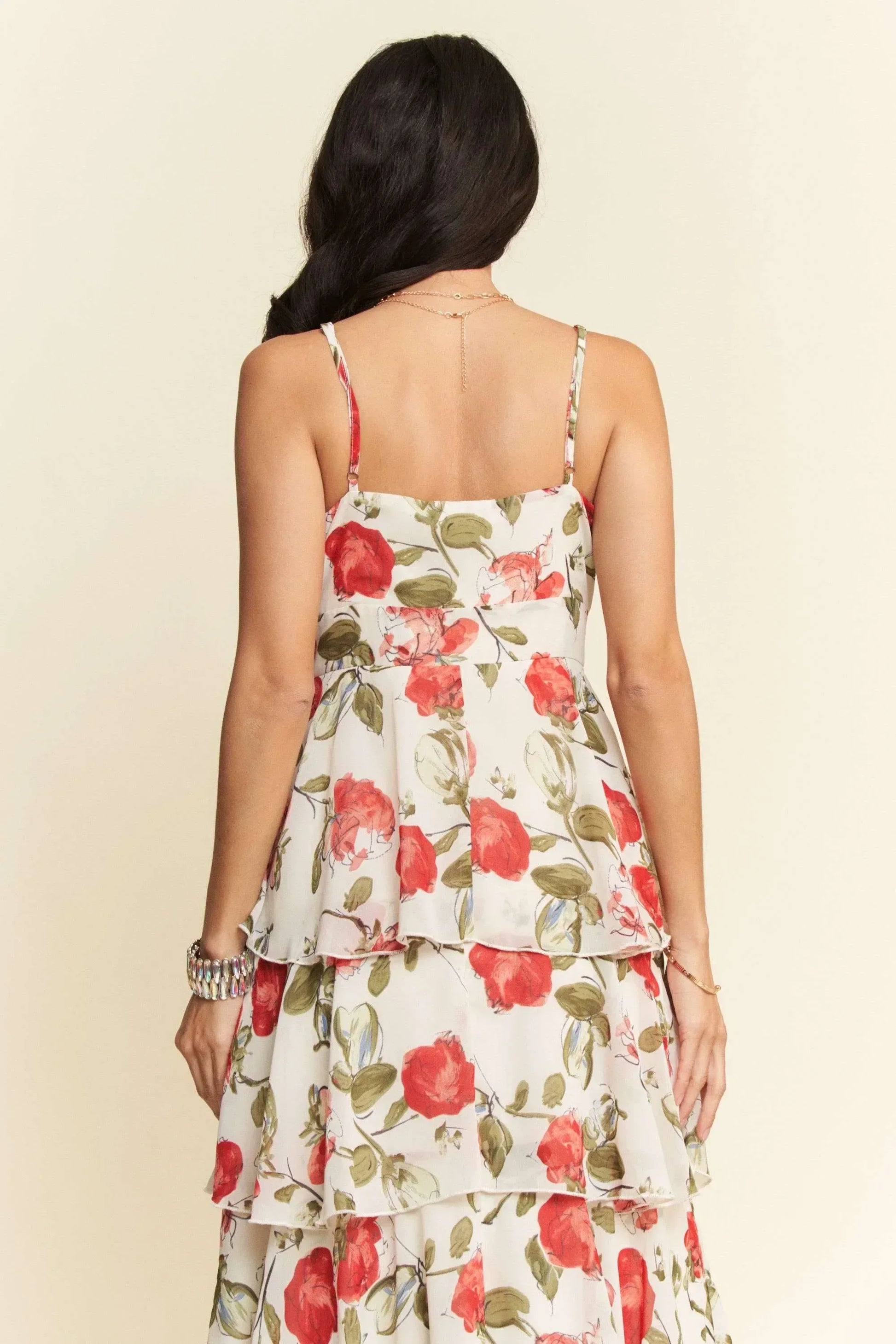 Davi & Dani Contrast Ring Lace Layered Ruffle Maxi Cami Dress - DAVERRI FASHIONS