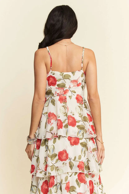 Davi & Dani Contrast Ring Lace Layered Ruffle Maxi Cami Dress - DAVERRI FASHIONS