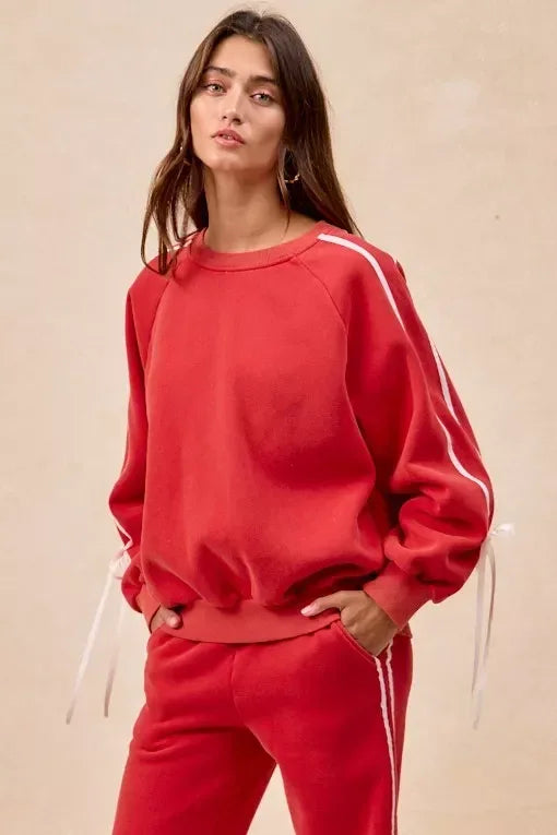 BiBi Side Lined Bow Details Fleece Sweatshirt - DAVERRI FASHIONS