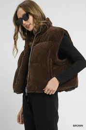 Umgee Sherpa-Lined Zip Vest with Drawstring Hem | Vest Jackets Daverri Fashions