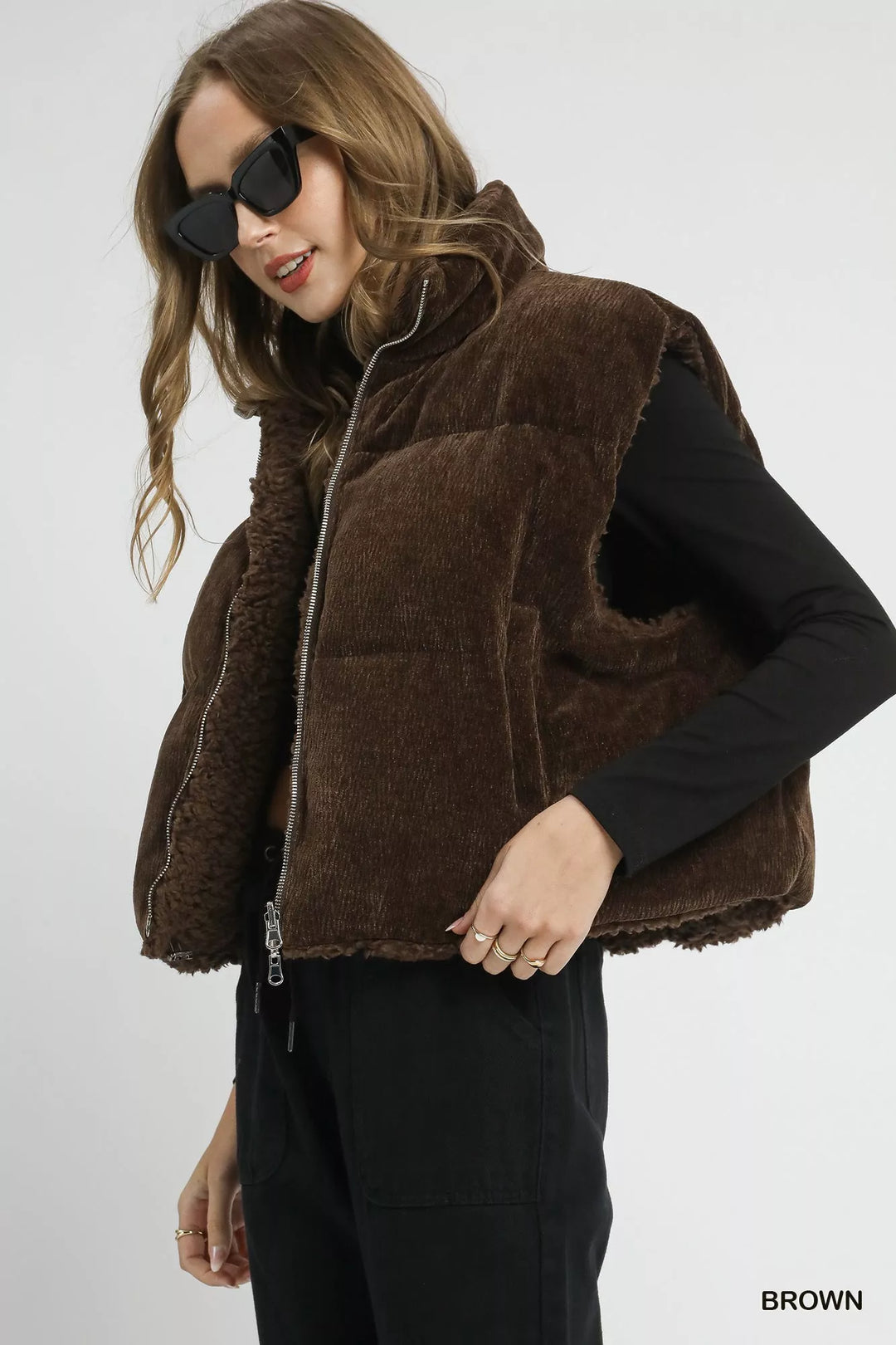 Umgee Sherpa-Lined Zip Vest with Drawstring Hem | Vest Jackets Daverri Fashions