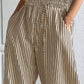 Daverri beige and brown striped high-waisted wide-leg pants
