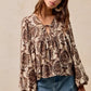 BiBi Printed Woven Front Tied Blouse with Baloon Sleeve - DAVERRI FASHIONS
