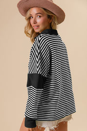 BiBi Striped Contrast Long Sleeve Knit Top Tops