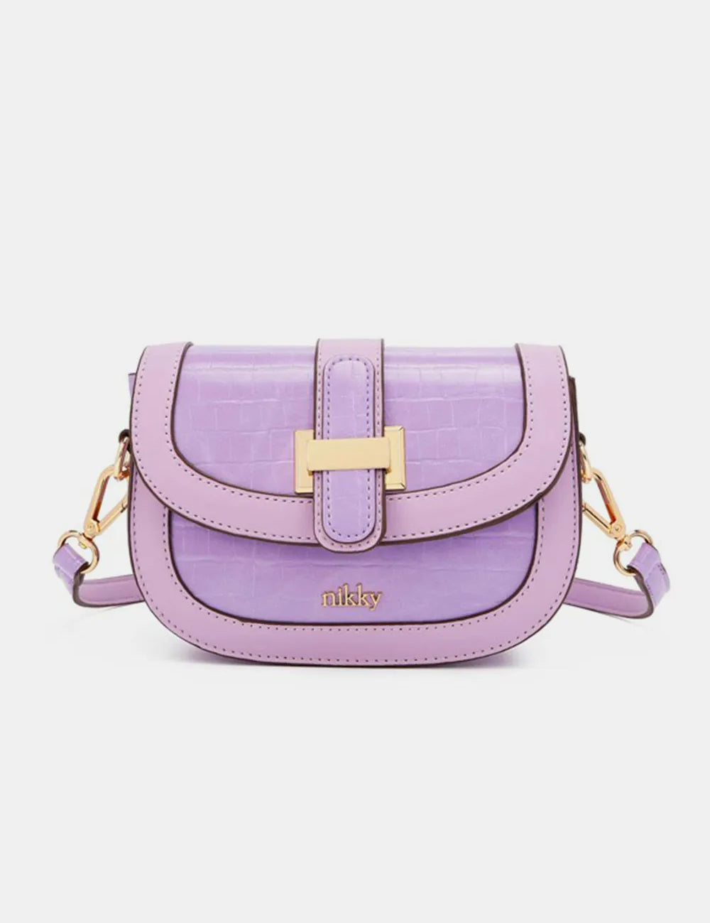 Lavender One Size Croc Embossed Crossbody Bag | Handbags Daverri Fashions