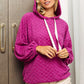 BiBi Brushed Checker Drawstring Long Sleeve Hoodie - DAVERRI FASHIONS