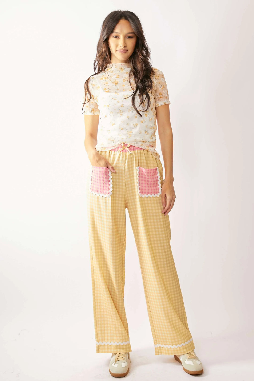 Davi & Dani Loose Turtle Neck Lace Mesh Sheer Top Tops